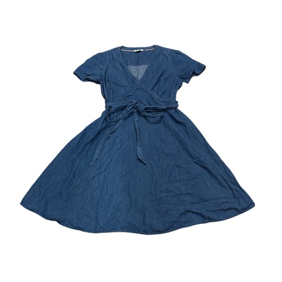 Boden Womens 14 Long Blue Faux Wrap Dress Minimalist Preppy Nautical Casual - Picture 2 of 9